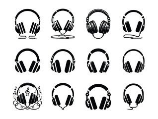 Black headphone silhouette on white background, headphone vector, headphone icon