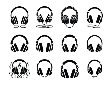 Black headphone silhouette on white background, headphone vector, headphone icon