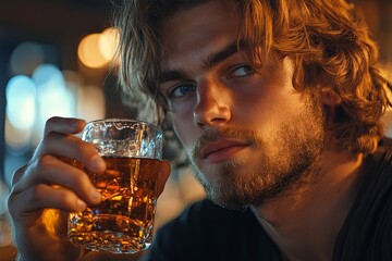 Alcoholism concept. Young man drinking alcohol too much, Generative AI