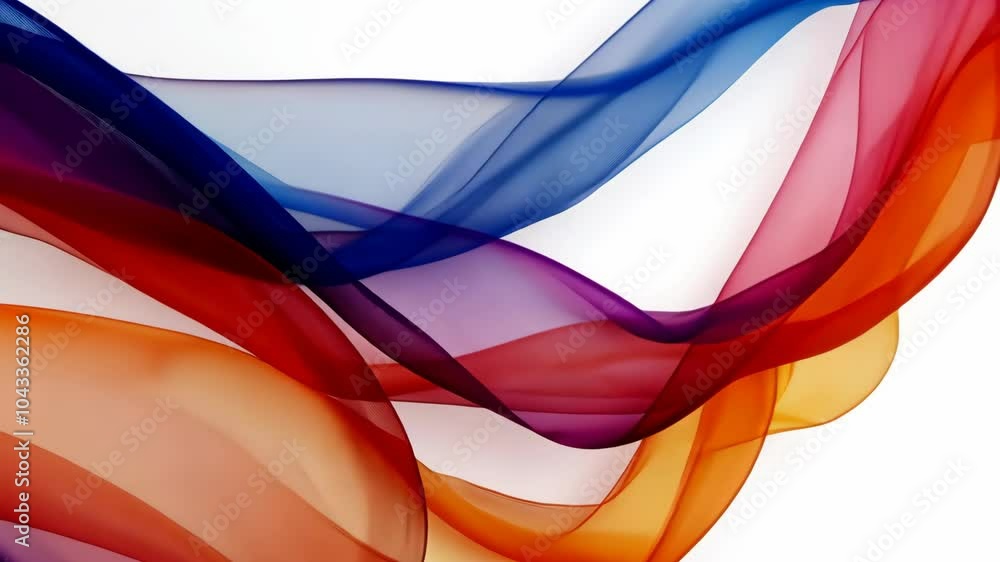 Poster colorful fabric flows through the air, creating a dynamic and abstract composition