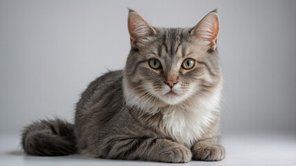 cute grey cat with white background 