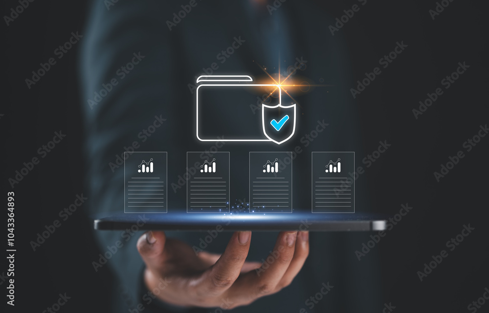 Poster quality assessment management With a checklist, accounting documents ,auditor ,ERP document system management ,business document evaluation process, office worker working with document folder