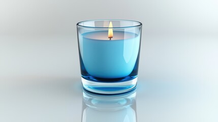 A blue candle in a glass candle holder