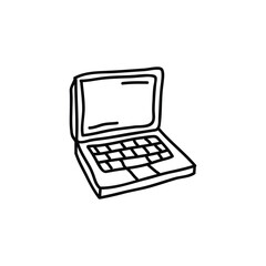 Unique Hand Drawn Laptop Icon with Clean Black and White Outline for a Modern Personal Touch