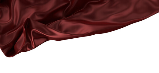 A close-up shot of red satin fabric draped on a black background. The fabric has a smooth