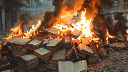 The act of burning books within a dystopian setting ignites significant themes and emotions