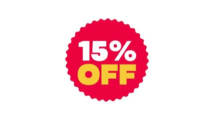 Red sale sticker 15% off animation, Discount label Sale 15% Animated	