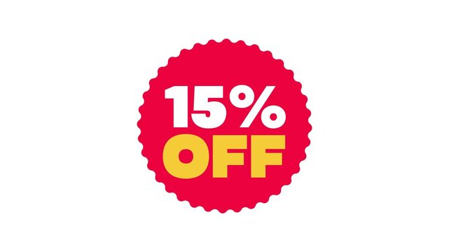 Red sale sticker 15% off animation, Discount label Sale 15% Animated	