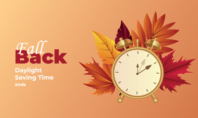 Fall Back. Set the clock to daylight saving time ends. Vector illustration with message
