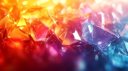 On an abstract background, pinks, blues, and yellows reflect holographically.