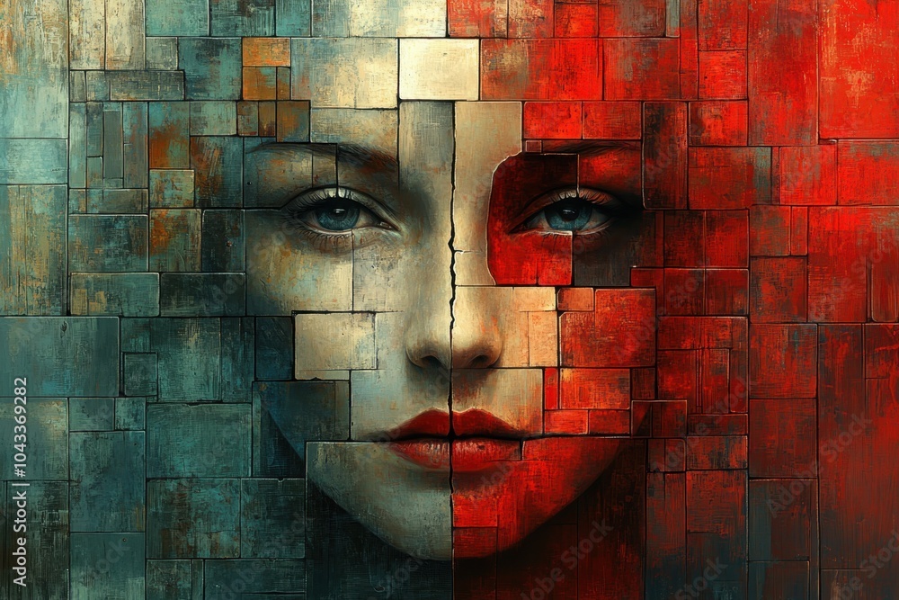 Poster a fragmented image of a face with missing pieces, symbolizing the incomplete narratives and stories 