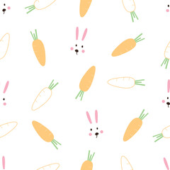 Rabbit and carrot baby seamless pattern cute design for kids Use for newborn apparel, textiles, and wallpaper