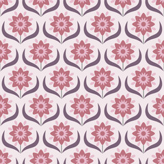 Modern smooth geometric abstract flowers of Herbers with leaves in the folk Scandinavian style. Minimalistic ornament Pastel Pink background