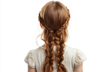 Obraz premium A young girl with long brown hair is wearing a white shirt