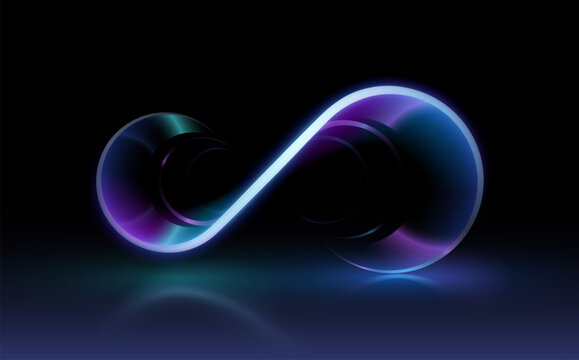 Infinity neon shape on black background