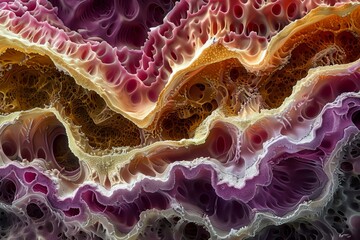 Intestinal Tissue: A detailed microscopic view of intestinal tissue, showcasing villi and goblet cells 