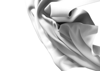 A close-up image of a white fabric draped in a smooth, flowing pattern. The fabric is soft and...