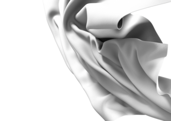 A close-up image of a white fabric draped in a smooth, flowing pattern. The fabric is soft and luxurious, creating a sense of elegance and tranquility.