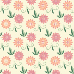 Modern smooth geometric abstract flowers of chamomile chrysanthemum in the folk Scandinavian style. Minimalistic ornament pastel green orange background