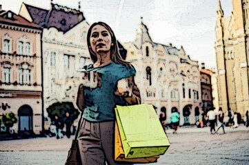 Shopping, happy and portrait of customer with bag after shopping spree buying retail fashion...