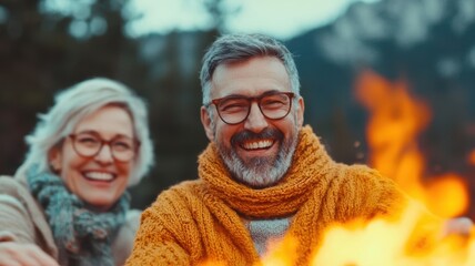 Family around a bonfire, sharing stories and laughing, generations united, family storytelling, outdoor gathering