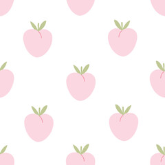 Pink peach seamless pattern. fresh fruit background. Hand-drawn design in cartoon style. design for Newborn apparel, textiles, wallpaper, decoration