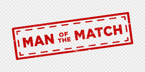 Man of the match red grunge stamp. Man of the match vintage rubber badge template isolated vector icon