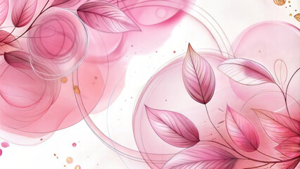 Elegant abstract floral background in pink tones with flowing leaves and soft circles