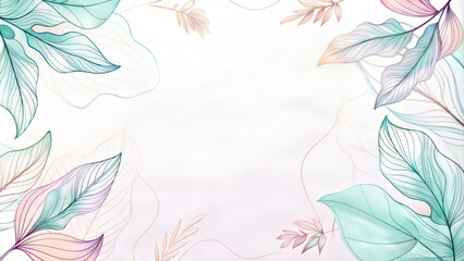 Obraz premium Delicate floral background with hand-drawn leaves and soft gradient colors for creative projects copy space 