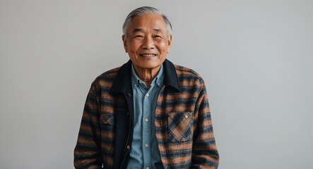 Obraz premium southeast asian elderly man nerd casual bright background wearing fashion portrait