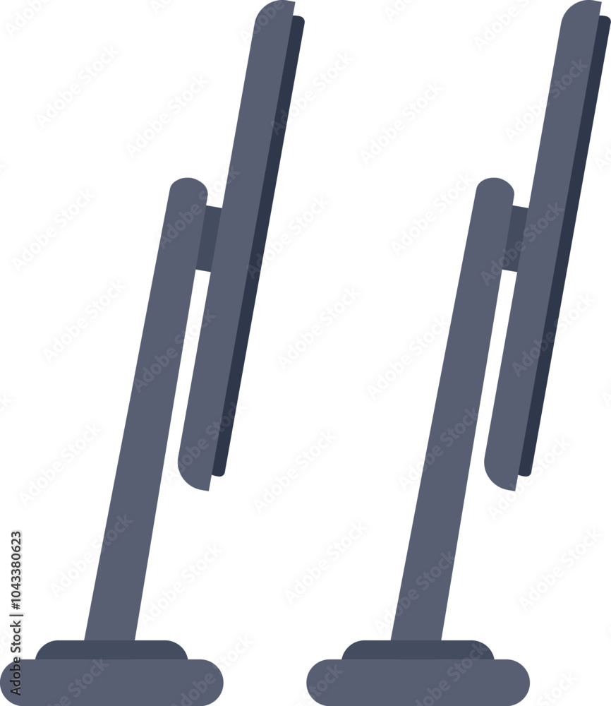 Poster two computer monitors are standing side by side on white background, creating a simple and modern te