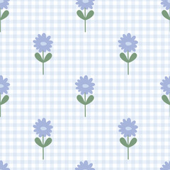 Plaid pattern with flowers seamless vector pattern Designs for prints, wallpaper, textiles, tablecloths, checkered backgrounds