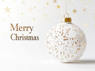 White Christmas ornament with golden stars and Merry Christmas text