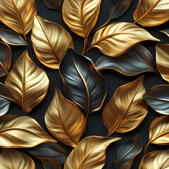 3D Vector gold leaf pattern. Floral luxury wallpaper, art deco botanical illustration.