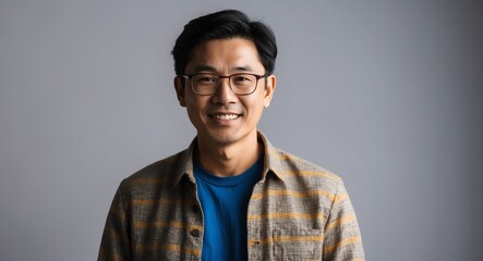 Fototapeta premium southeast asian mature guy nerd casual bright background wearing fashion portrait