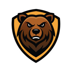 Fototapeta premium Bear head shield mascot logo vector illustration.