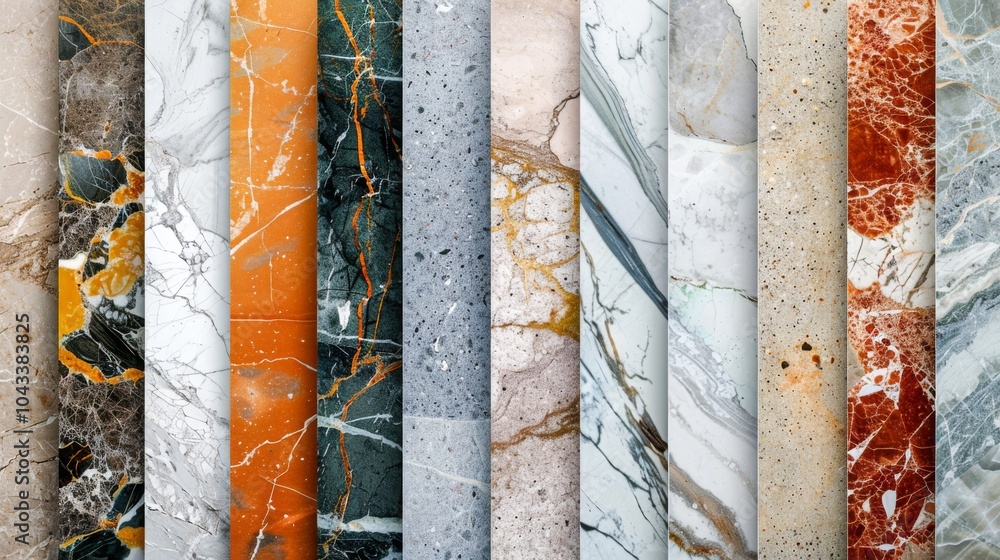 Poster range of marble tiles, displaying various patterns and hues for elegant and timeless interior design