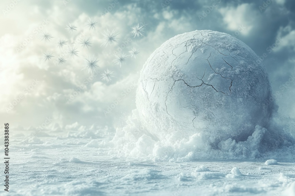 Poster a globe encased in a shell of ice with cracks forming symbolizing the fragility of the environment