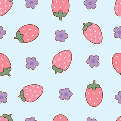 strawberry background Seamless vector patterns in cartoon style. Used for printing wallpaper, and baby clothes patterns.