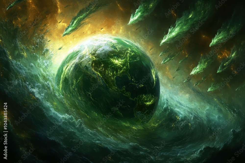 Poster a stylized image of earth with its surface cracking symbolizing the effects of climate change on the