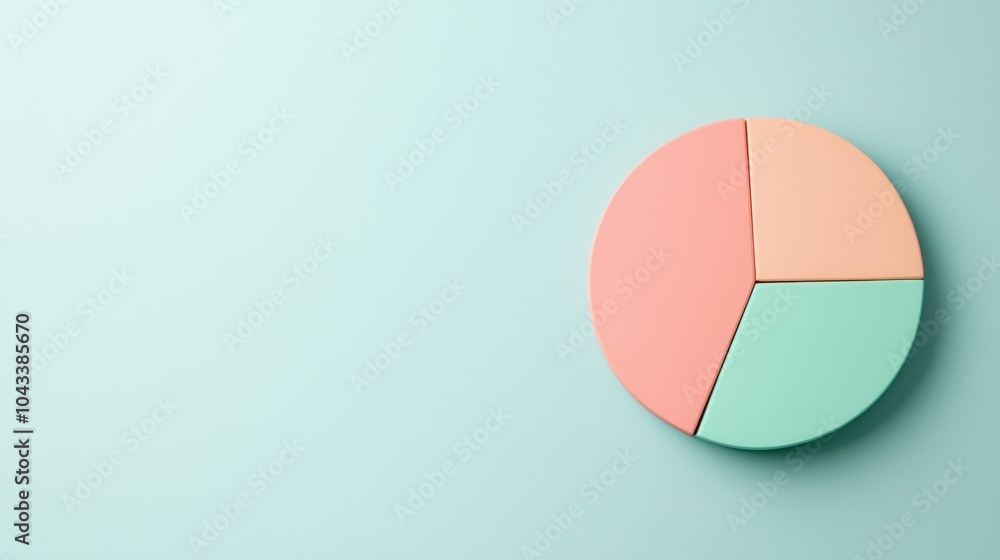 Poster a minimalistic pie chart made of pastel colors on a soft mint background, representing data visualiz