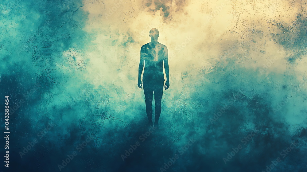Poster The enigmatic presence a silhouette emerges from the mist capturing the essence of mystery and solitude in an ethereal setting