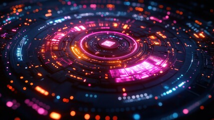 Obraz premium Dynamic abstract technology illustration with vibrant circuits and lights