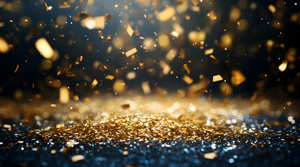 Obraz premium Golden Confetti Gently Floating Against a Rich Black Background