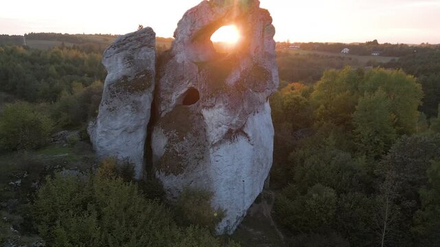 High angle view of Okiennik Wielki limestone boulders Jurassic Highland In Silesia Poland