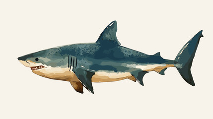 Obraz premium Watercolor shark on a white background. Scary jaws and angry sharks swimming in the ocean. Inhabitant in the waters of the oceans. Vector illustration
