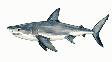 Obraz premium Watercolor shark on a white background. Scary jaws and angry sharks swimming in the ocean. Inhabitant in the waters of the oceans. Vector illustration
