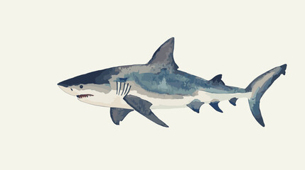 Fototapeta premium Watercolor shark on a white background. Scary jaws and angry sharks swimming in the ocean. Inhabitant in the waters of the oceans. Vector illustration