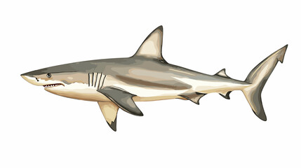 Watercolor shark on a white background. Scary jaws and angry sharks swimming in the ocean. Inhabitant in the waters of the oceans. Vector illustration