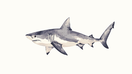 Obraz premium Watercolor shark on a white background. Scary jaws and angry sharks swimming in the ocean. Inhabitant in the waters of the oceans. Vector illustration